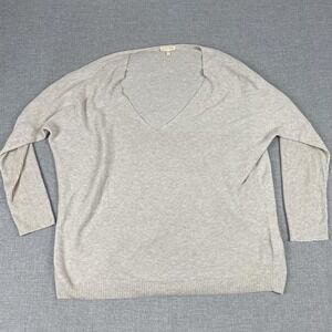 Eileen Fisher Sweater Tunic Womens L Beige V Neck Organic Cotton Knit Pullover
